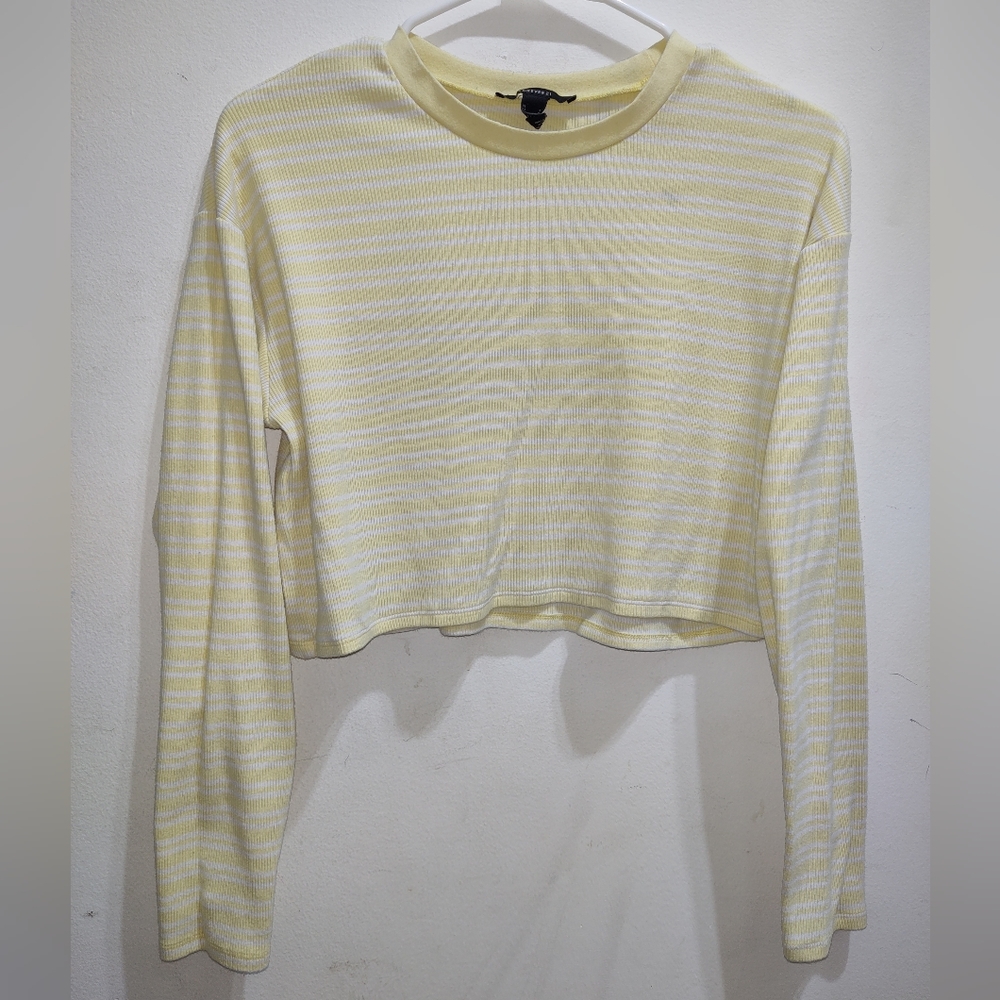 Forever 21 yellow/white stripe long sleeved crop